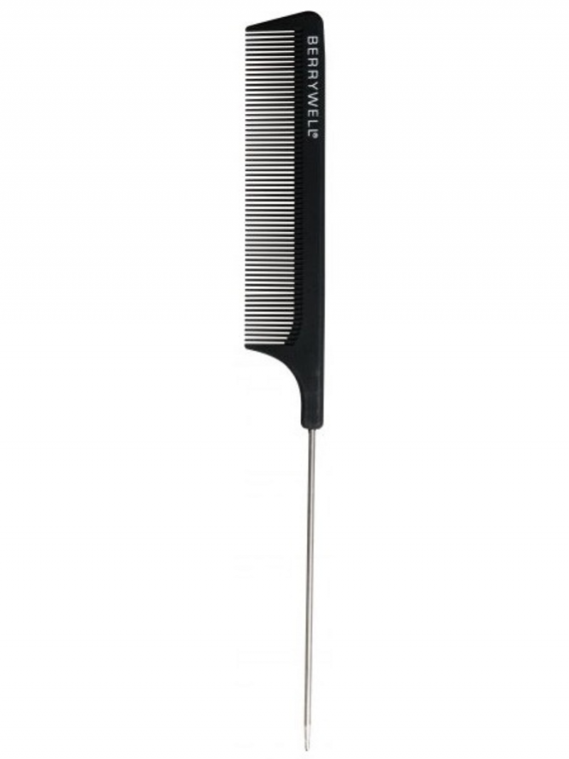 Расческа для волос Berrywell CARBON TAIL COMB с металлической ручкой, 21 см.