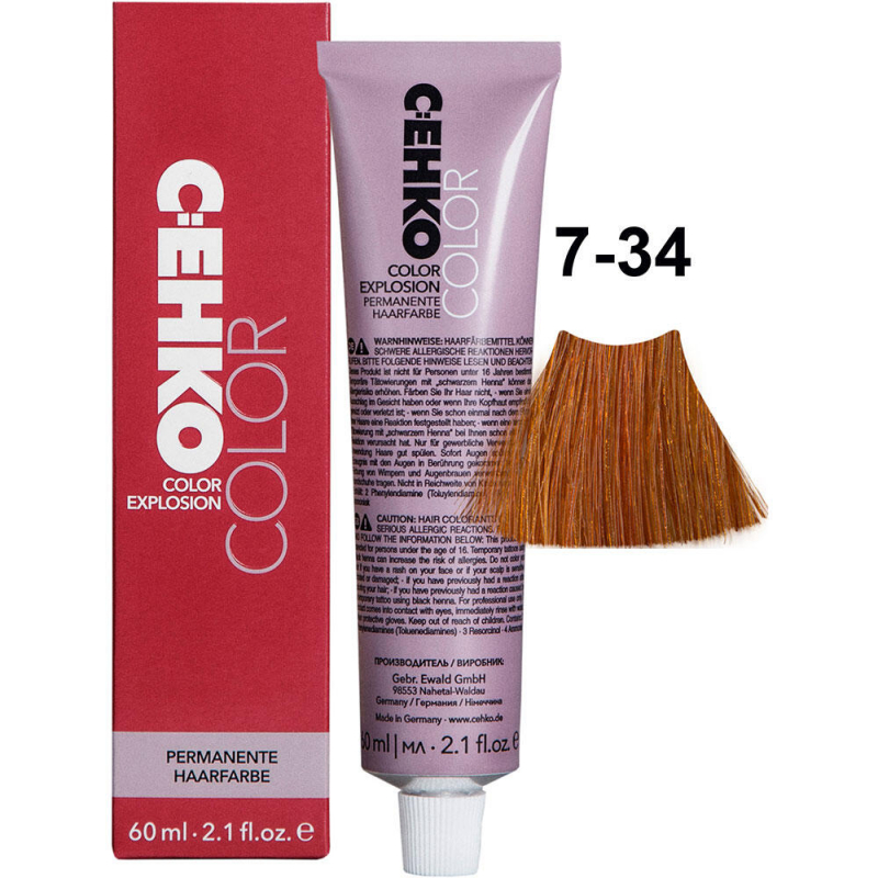 C:EHKO Краска стойкая COLOR EXPLOSION 7/34 Средний золотисто-медный блондин/Mittelblond Gold Kupfe, 60 мл