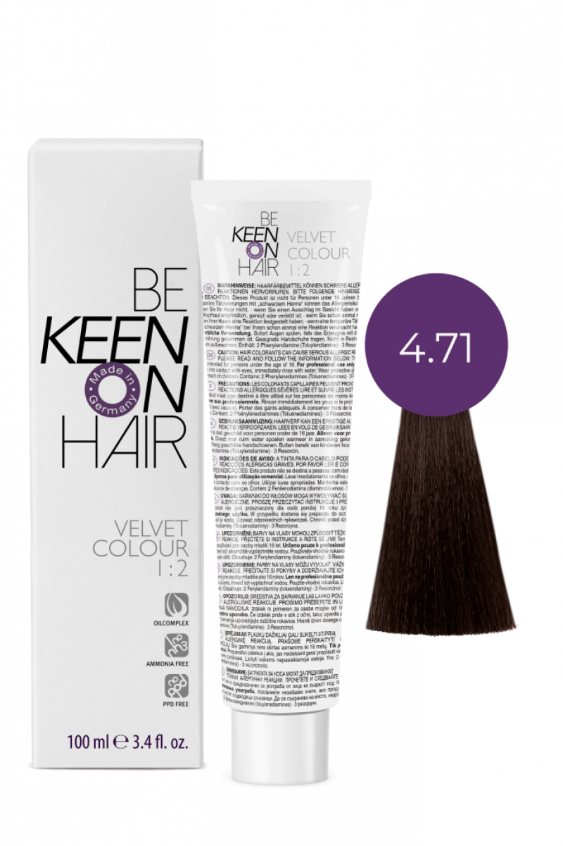KEEN Крем-краска без аммиака VELVET COLOUR 4.71 Кардамон/ Mittelbraun Braun-Asch (Kadermon), 100 мл