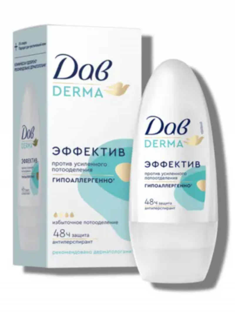 ДАВ DERMA Антиперспирант шариковый Эффектив Гипоаллергенный 50 мл.