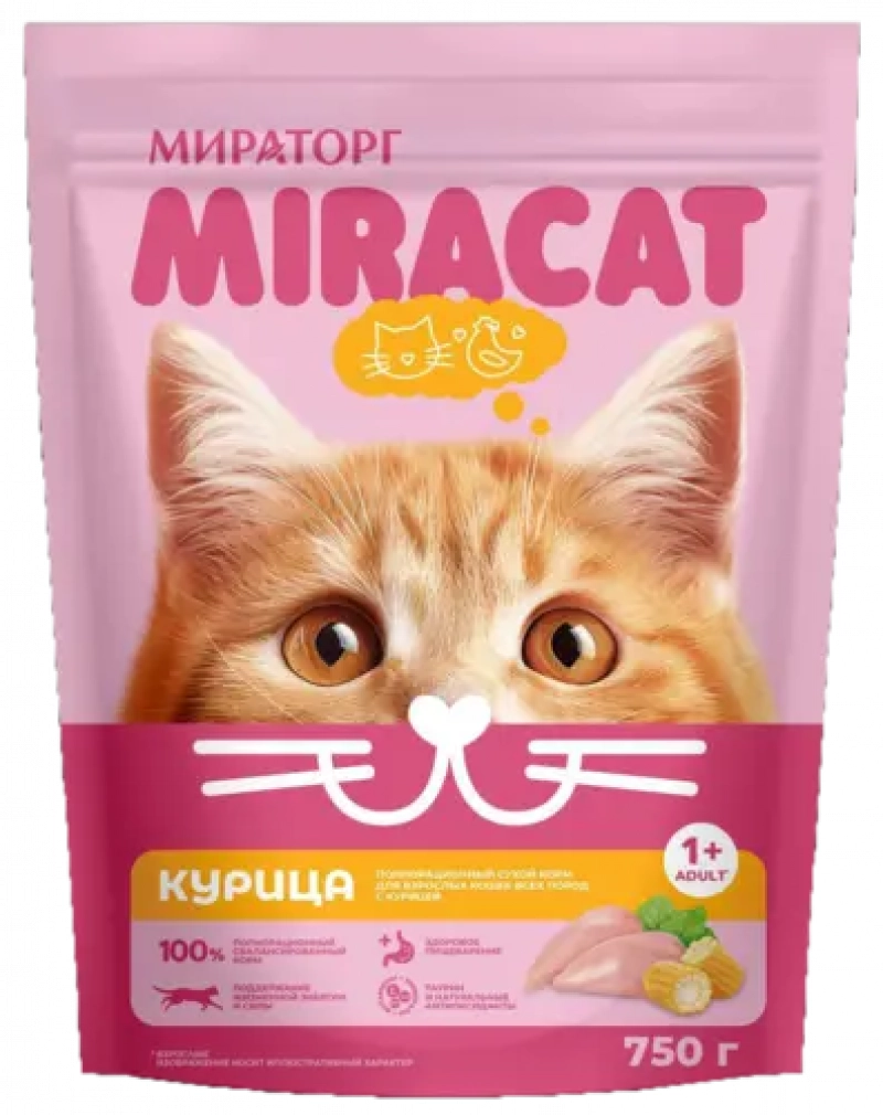 Мираторг Miracat сухой корм с курицей для взрослых кошек всех пород, 0.75 кг