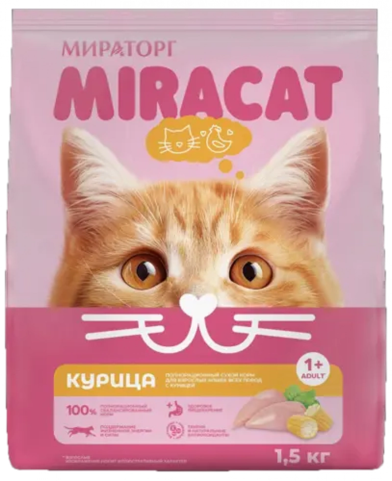 Мираторг Miracat сухой корм с курицей для взрослых кошек всех пород, 1.5 кг