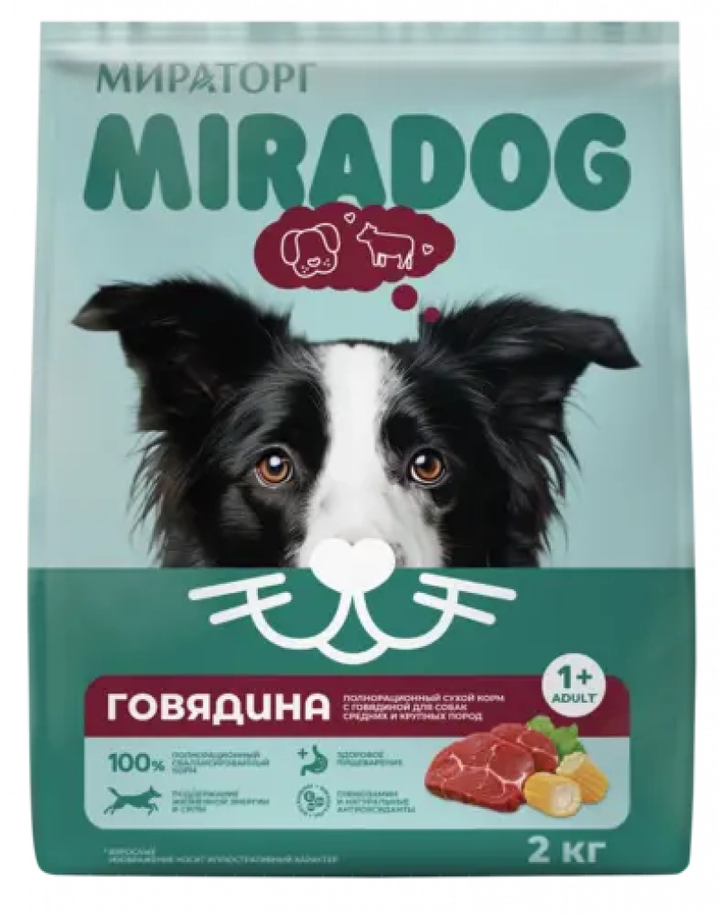 Мираторг Miradog сухой корм с говядиной для взрослых собак средних и крупных пород, 2 кг