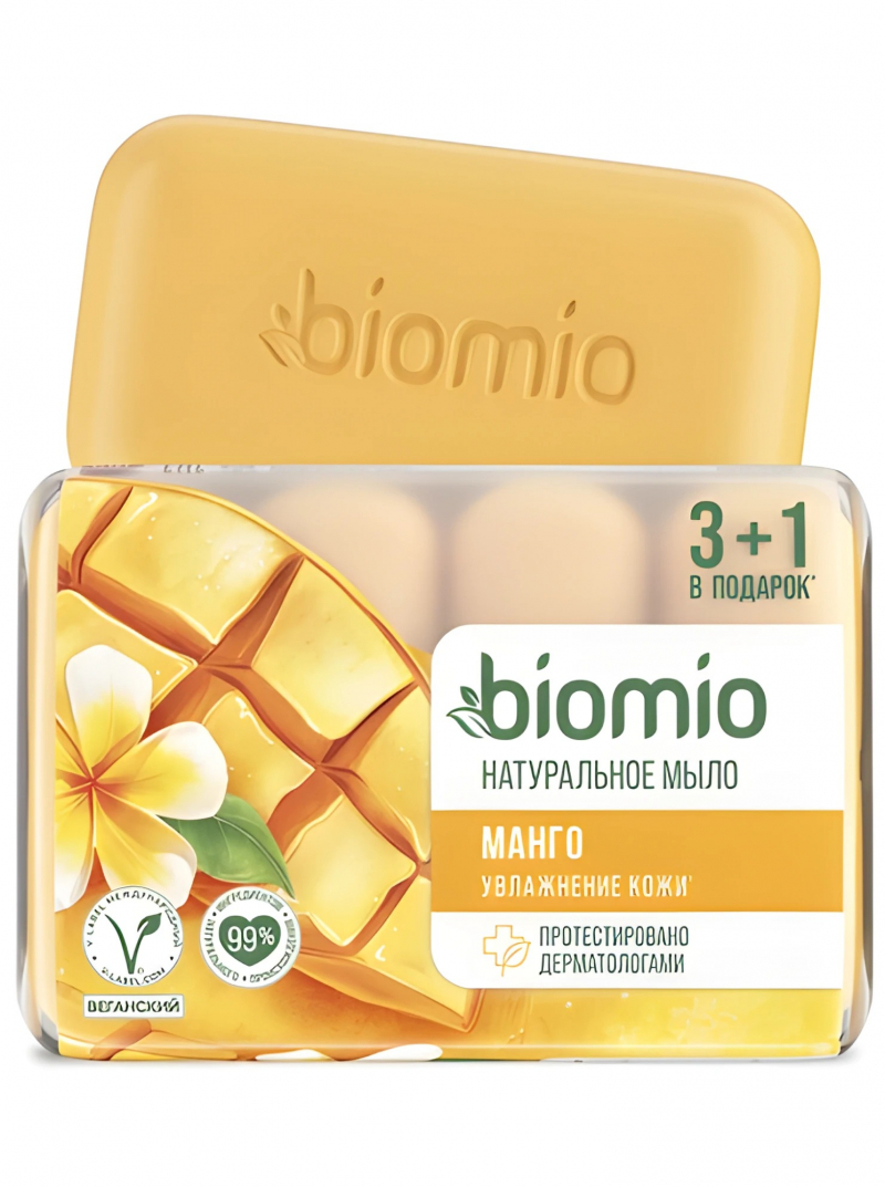 BioMio/БиоМио BIO-SOAP Натуральное мыло с баттером манго, 4шт*75 г