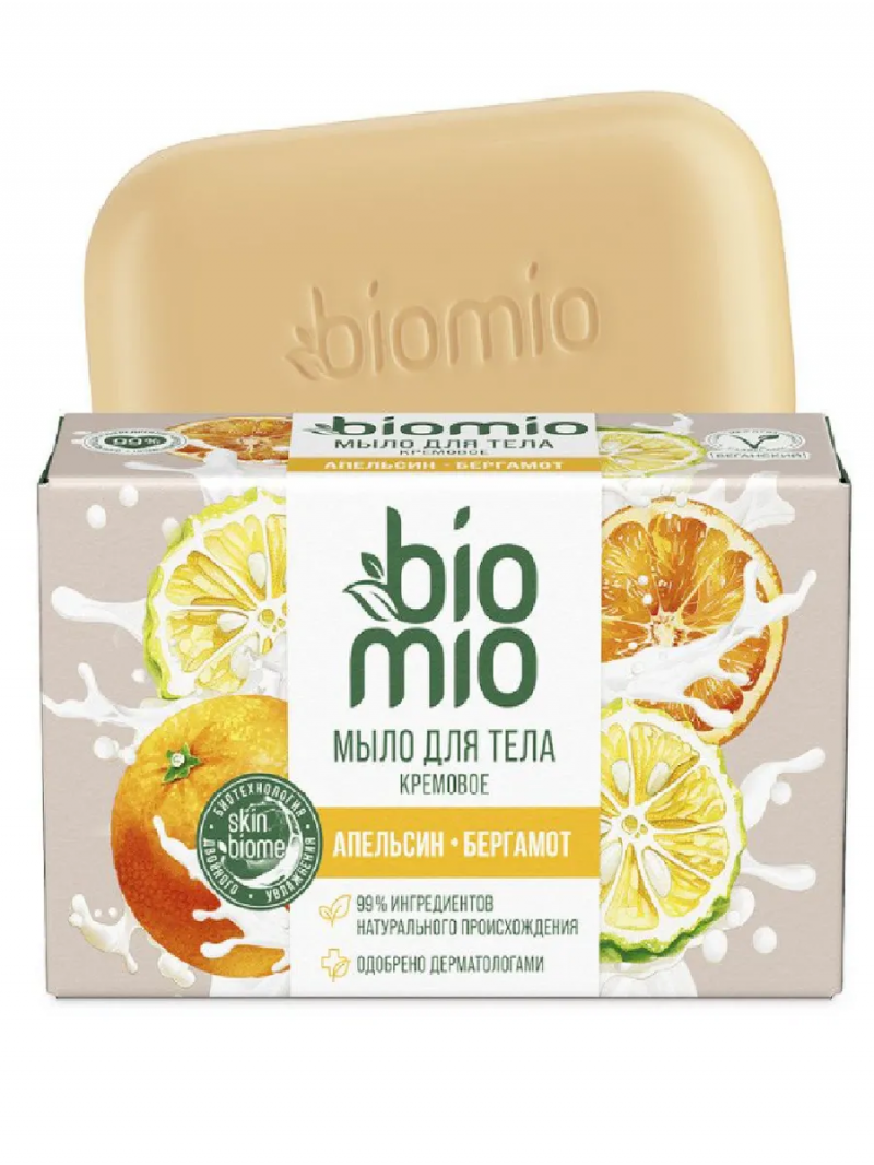 BioMio/БиоМио Кремовое мыло для тела с эфирными маслами апельсина и бергамота, 140 г