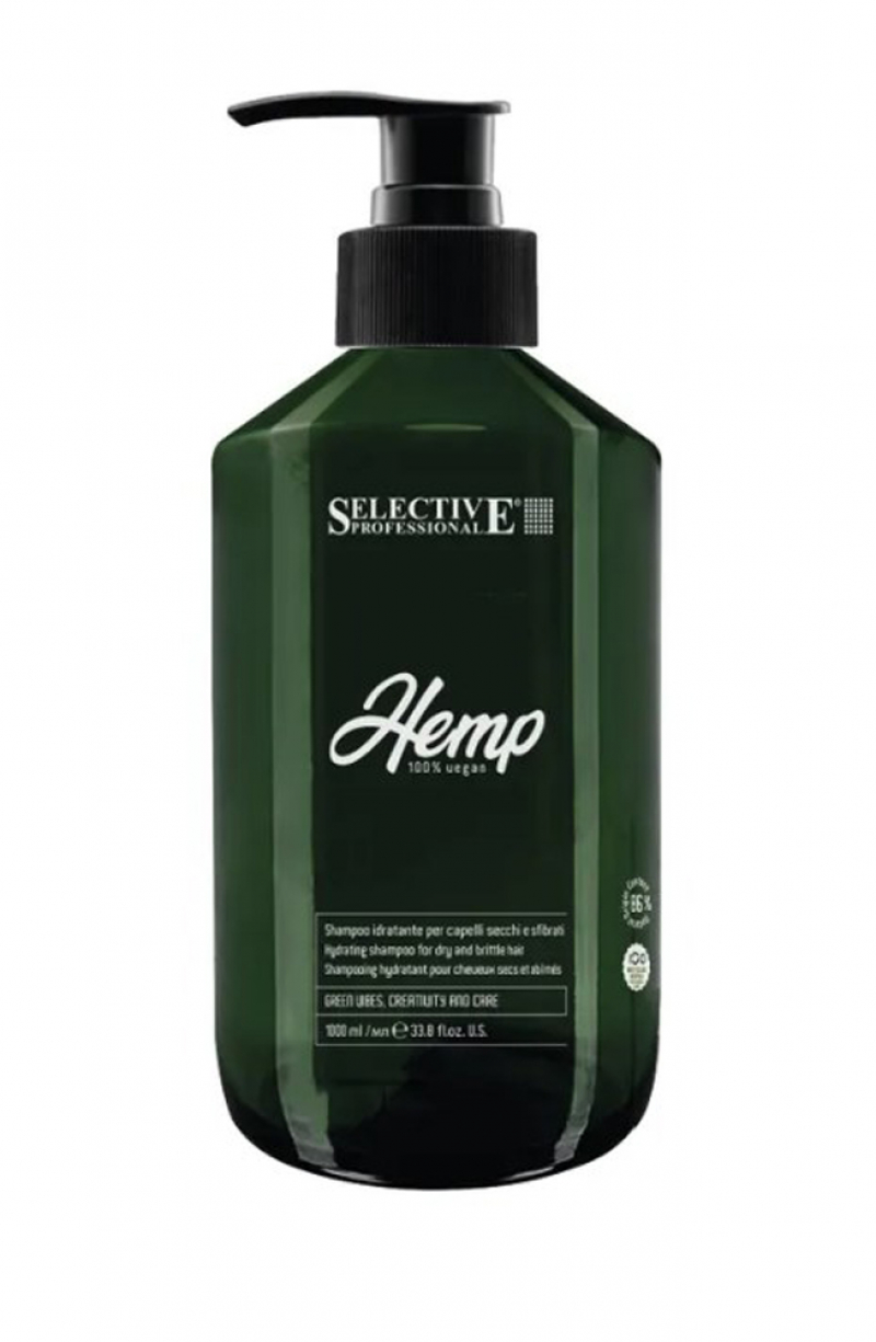 Шампунь увлажняющий для сухих и и ломких волос Selective Professional - HEMP, 1000 мл.