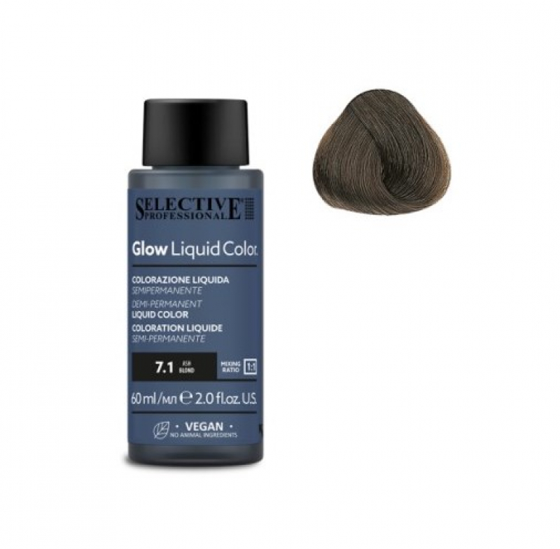 Жидкий краситель для тонирования светлых волос Selective Professional - GLOW LIQUID COLORS 7.1, 60 мл.