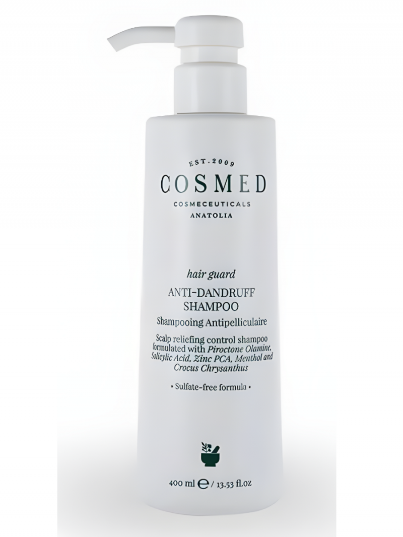 COSMED (Космед) HAIR GUARD ANTI-DANDRUFF Шампунь без сульфатов и солей, очищающий от перхоти с салициловой кислотой и ментолом с пироктон оламином и цинком 400мл