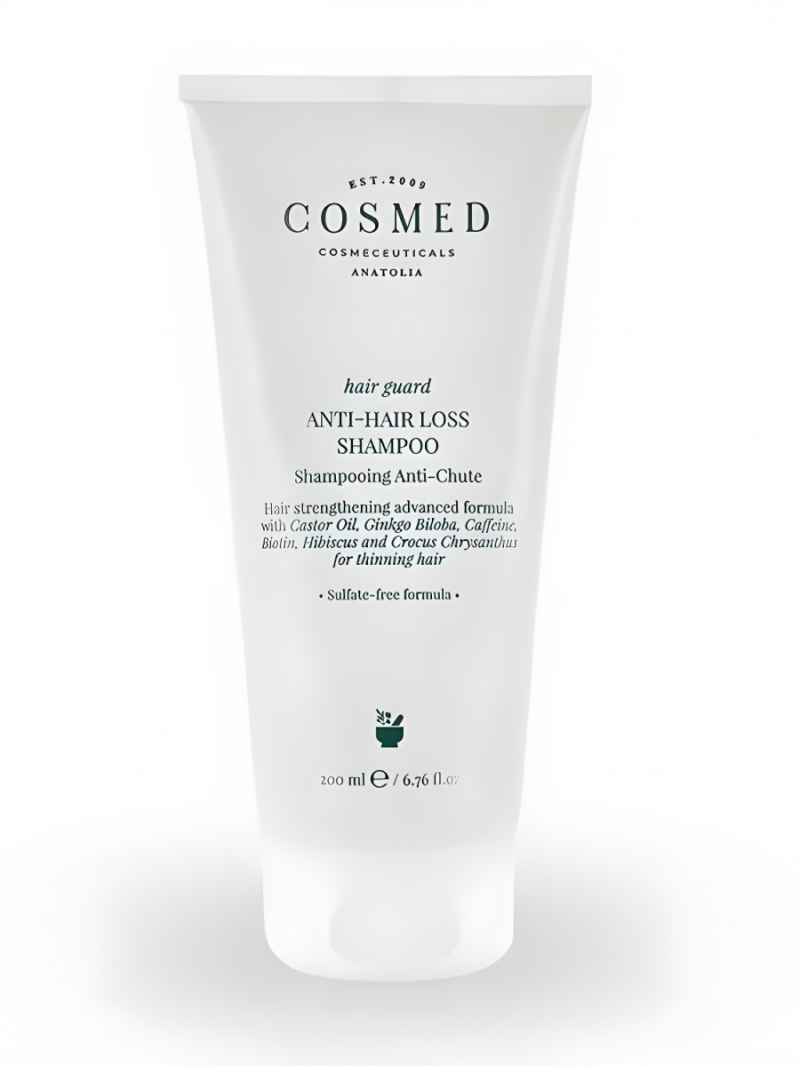 COSMED (Космед) HAIR GUARD ANTI-HAIR LOSS SHAMPOO Шампунь от выпадения волос бессульфатный для волос укрепляющий, защитный с кофеином и биотином 200мл