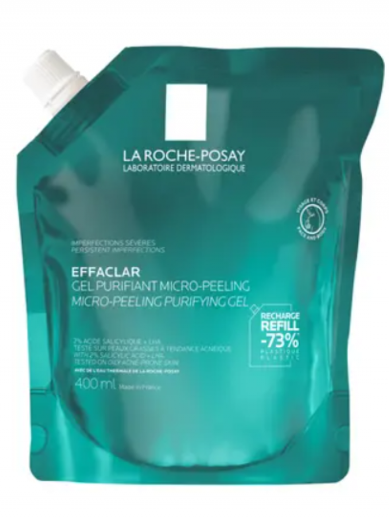 LA ROCHE-POSAY / ЛЯ РОШ ПОЗЭ Effaclar Гель для кожи с выраженными несовершенствами очищающий микроотшелушивающий рефил, 400 мл.