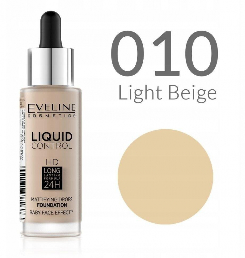 Тональная основа EVELINE Liquid control жидкая, 32 мл, N010 light beige