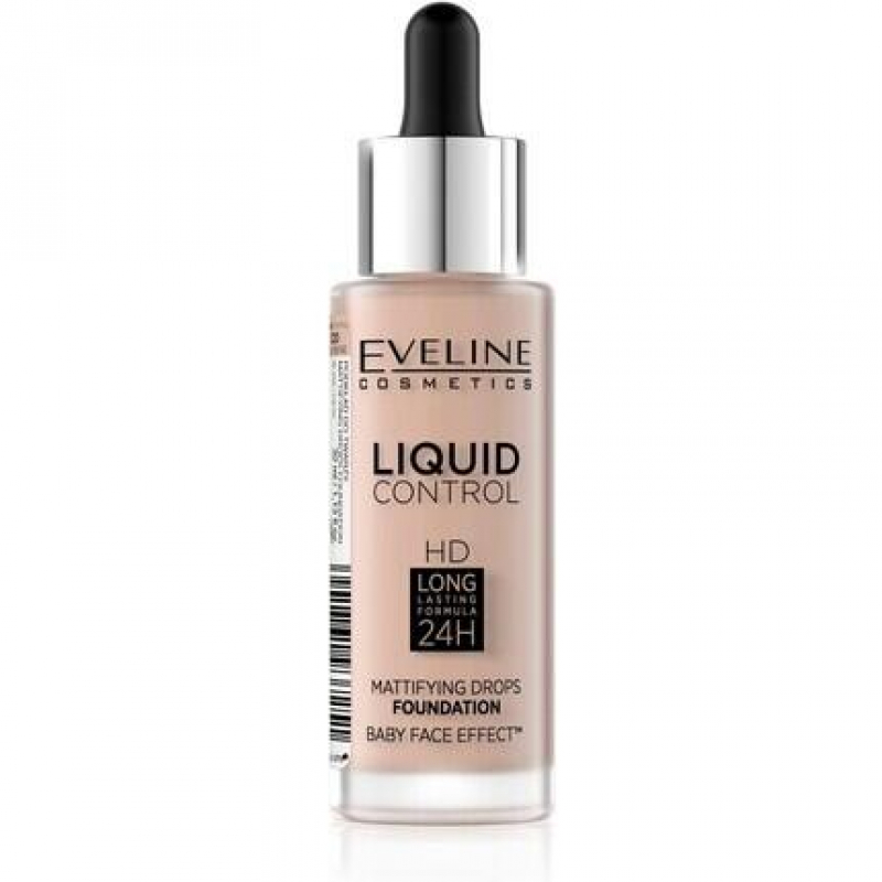 Тональная основа EVELINE Liquid control жидкая, 32 мл, No020 - ROSE BEIGE