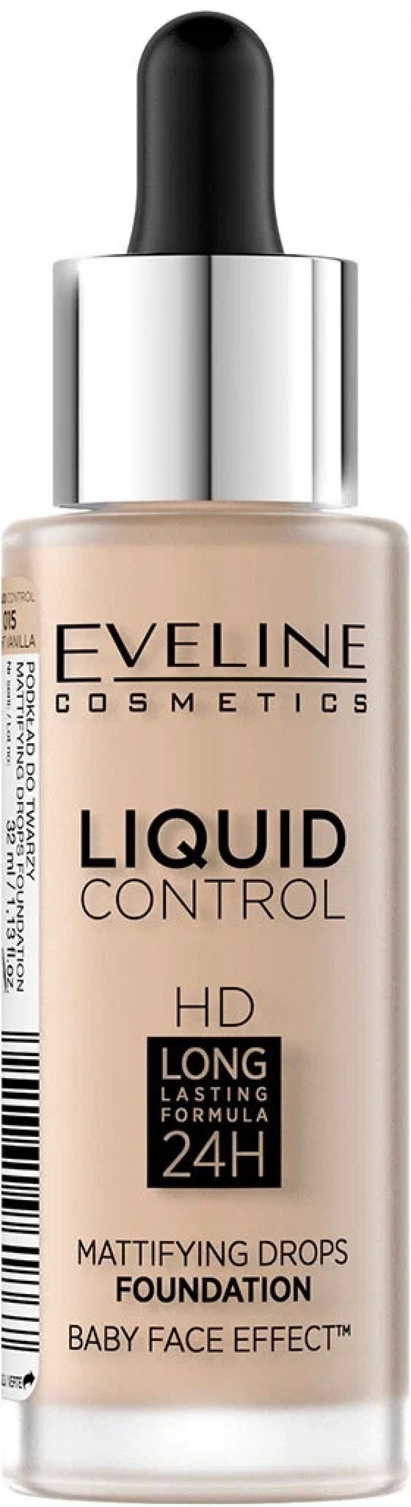 Тональная основа EVELINE Liquid control жидкая, 32 мл, No015 - LIGHT VANILLA