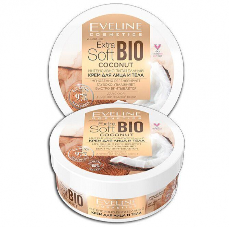 Крем для лица и тела EVELINE Cosmetics Extra Soft bio интенсивно питательный, 200 мл