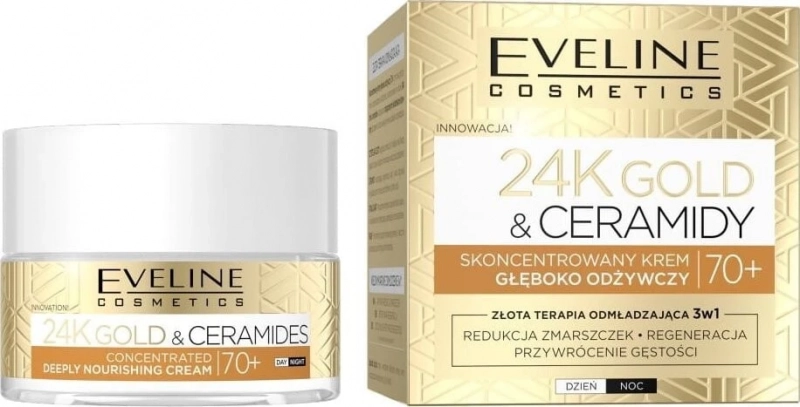 Eveline Концентрированный глубоко питательный крем 70+ день/ночь серии 24k Gold&ceramides, 50мл