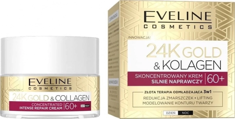 Eveline Концентрированный восстанавливающий крем 60+ день/ночь серии 24k Gold&collagen, 50мл