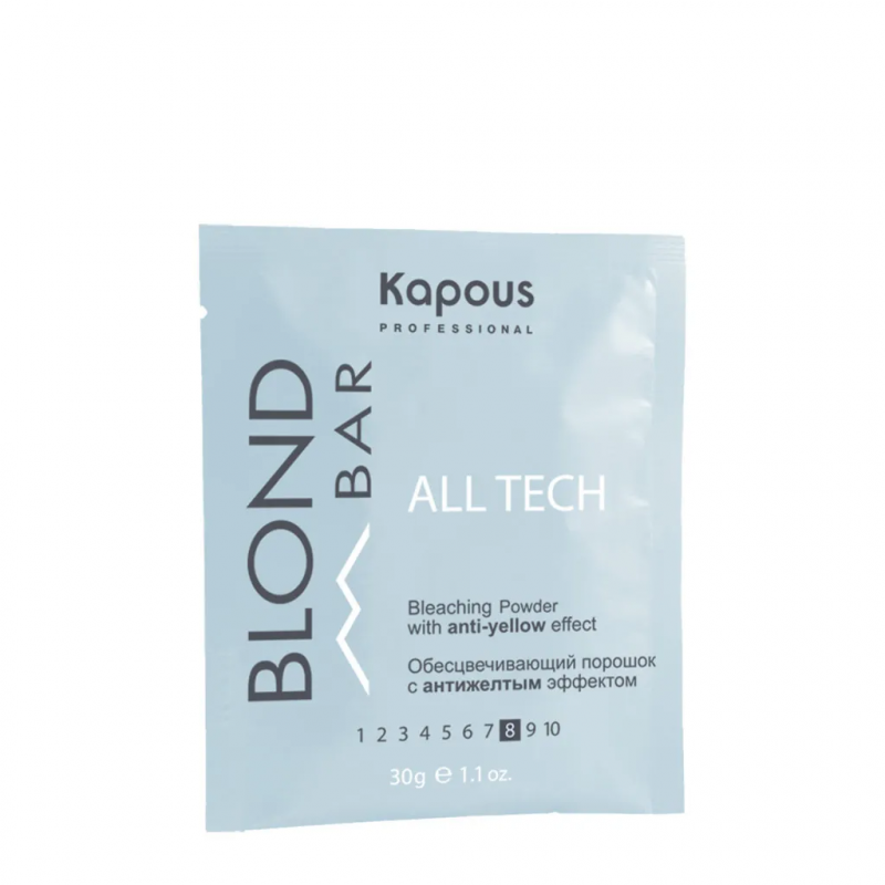 Обесцвечивающий порошок Kapous/Капус All tech с антижелтым эффектом серии “Blond Bar”, 30 г