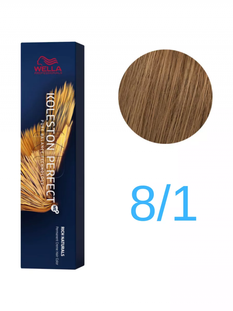 Wella Professionals Koleston Perfect Me+ Профессиональная стойкая крем-краска для волос 8/1 Песчаная буря, 60 мл