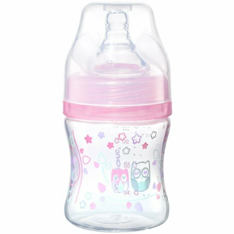 Бутылочка антиколиковая с широким горлышком 120 мл., 0+ (розовый), Babyono Бэбионо