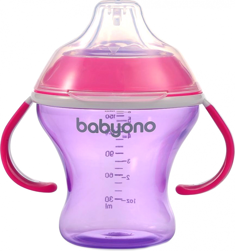 Поильник-непроливайка с мягким носиком 180 мл, 3м+ Babyono Бэбионо NATURAL NURSING(розовый, фиолетовый)