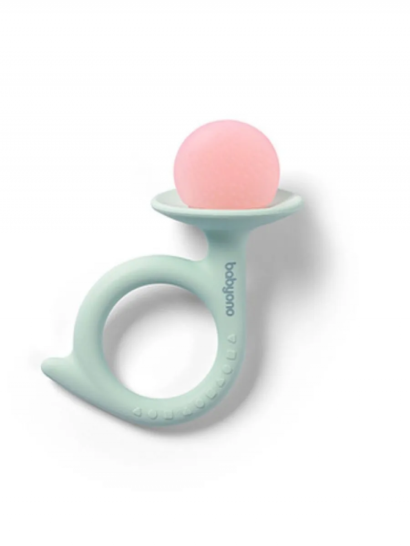 Прорезыватель силиконовый Babyono Бэбионо Улитка, зеленый/розовый, 0 мес.+
