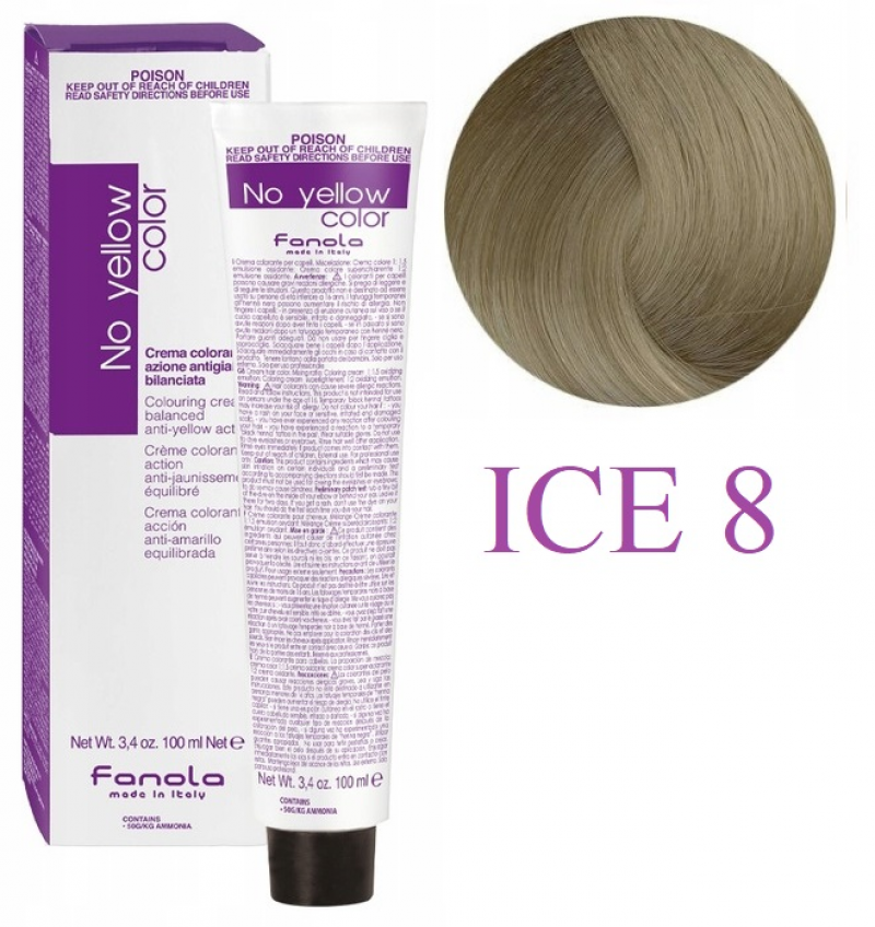 Fanola Фанола No Yellow color 8 ICE Крем-краска с антижелтым действием 100 мл.