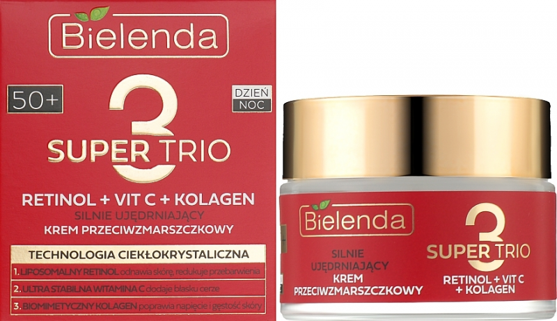 BIELENDA Биленда SUPER TRIO RETINOL + VIT C + KOLAGEN Сильно увлажняющий крем против морщин 50+, 50мл