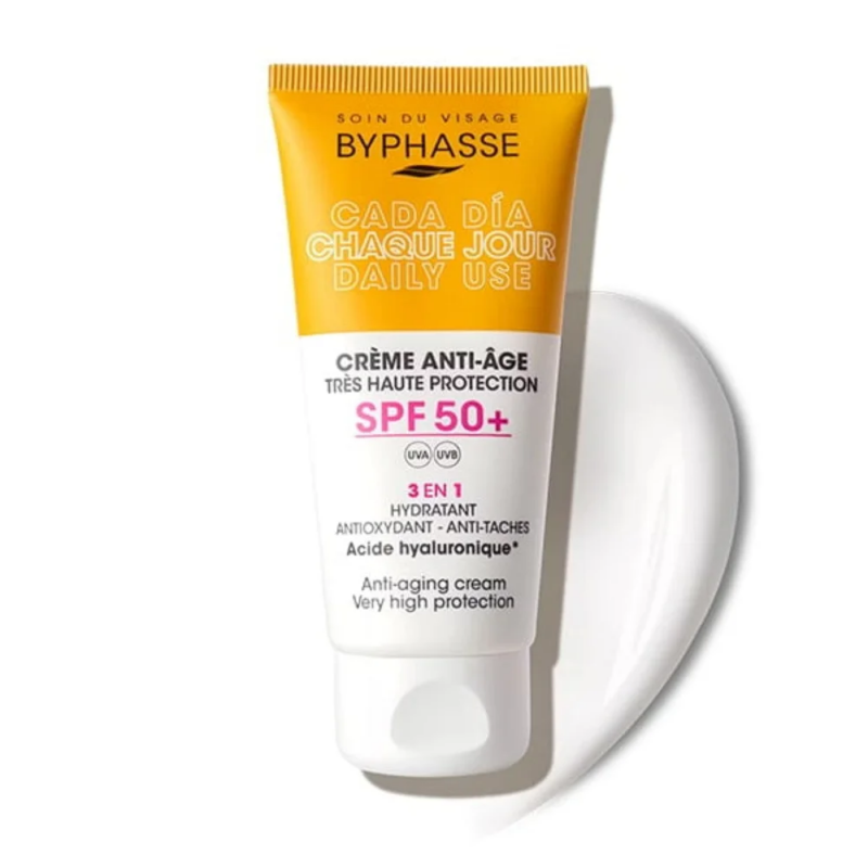BYPHASSE Байфаз Крем для лица антивозрастной солнцезащитный SPF50+ с гиалуроновой кислотой, 50 мл