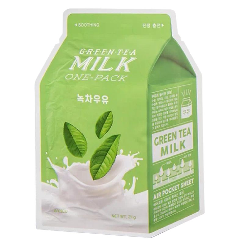 A'PIEU Маска тканевая с молочными протеинами и экстрактом зелёного чая Green Tea Milk One-Pack, 21 г