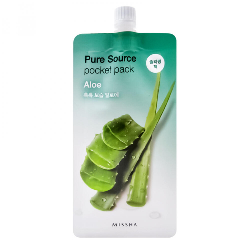 Ночная несмываемая маска для лица с экстрактом сока алоэ Missha/Миша Pure Source Pocket Pack Aloe (10мл)