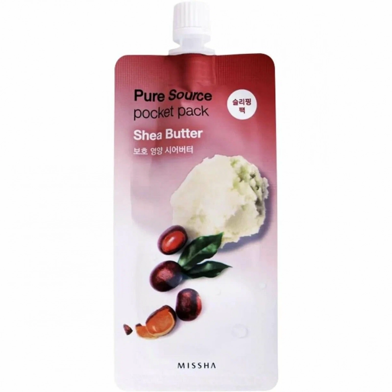 Ночная несмываемая маска для лица с экстрактом маслом ши Missha/Миша Pure Source Pocket Pack Shea Butter (10мл)