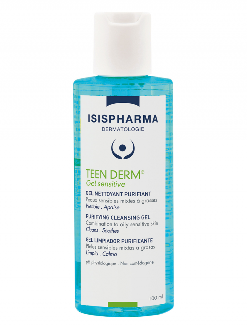 IsisPharma TEEN DERM Gel sensitive Гель очищающий для умывания чувствительной комбинированной и жирной кожи Тин дерм сенситив Исис Фарма 100мл